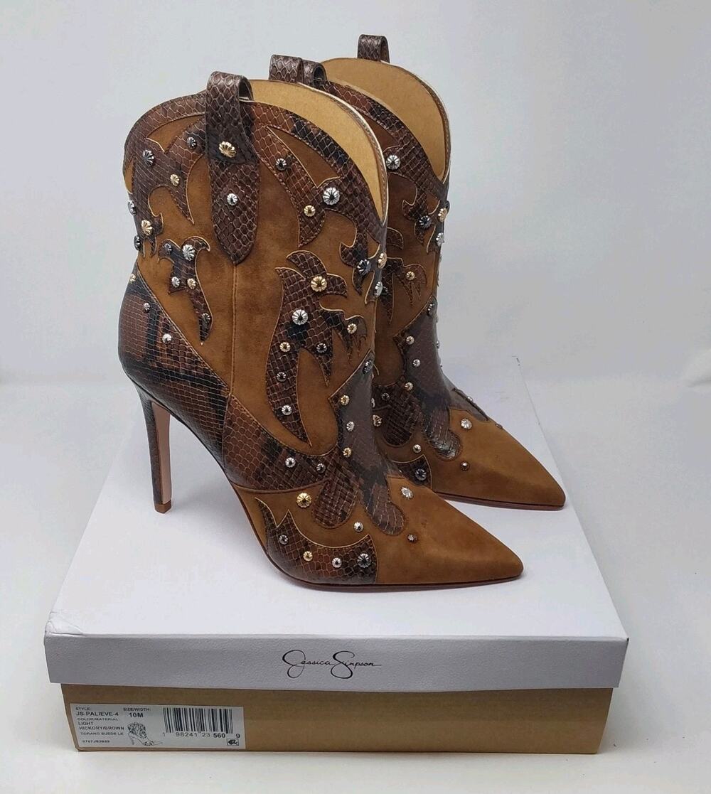 Jessica Simpson Palieve 4 Womens 10 Brown Studded Western Stiletto Boots NIB
